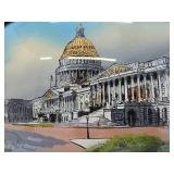 Antique Reverse Painted on Glass Oval Artwork - US Capitol Building