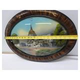 Antique Reverse Painted on Glass Oval Artwork - US Capitol Building