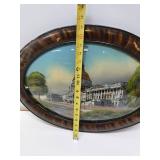 Antique Reverse Painted on Glass Oval Artwork - US Capitol Building
