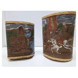 2 Handpainted and Handmade Native American Bark Baskets