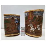 2 Handpainted and Handmade Native American Bark Baskets