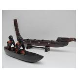 2 Vintage Hand Carved African Canoe/Boat Sculptures