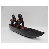 2 Vintage Hand Carved African Canoe/Boat Sculptures
