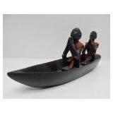 2 Vintage Hand Carved African Canoe/Boat Sculptures