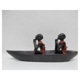 2 Vintage Hand Carved African Canoe/Boat Sculptures