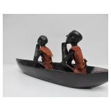 2 Vintage Hand Carved African Canoe/Boat Sculptures