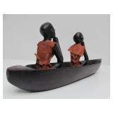 2 Vintage Hand Carved African Canoe/Boat Sculptures