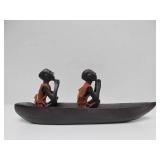2 Vintage Hand Carved African Canoe/Boat Sculptures