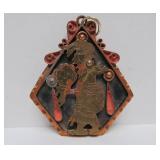 Large Vintage Copper / Brass Signed Aztec Mayan Style Pendant