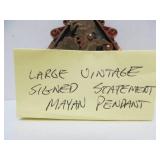 Large Vintage Copper / Brass Signed Aztec Mayan Style Pendant