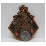 Large Vintage Copper / Brass Signed Aztec Mayan Style Pendant