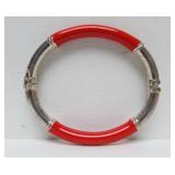 Signed Vintage Sterling Silver & Red Bracelet - Milor - Italy