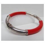Signed Vintage Sterling Silver & Red Bracelet - Milor - Italy