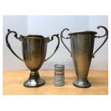 2 Larger Heavy Ornate Trophy Cups w/Coat of Arms Designs