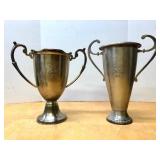 2 Larger Heavy Ornate Trophy Cups w/Coat of Arms Designs