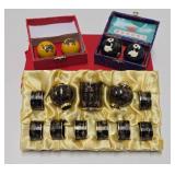 Mint in Box Chinese Cloisonné Small Cup Set & Baoding Balls