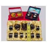 Mint in Box Chinese Cloisonné Small Cup Set & Baoding Balls