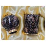 Mint in Box Chinese Cloisonné Small Cup Set & Baoding Balls