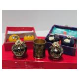 Mint in Box Chinese Cloisonné Small Cup Set & Baoding Balls