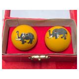 Mint in Box Chinese Cloisonné Small Cup Set & Baoding Balls