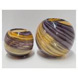 Beautiful Purple / Gold Swirled Art Glass Ball Vases