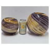 Beautiful Purple / Gold Swirled Art Glass Ball Vases