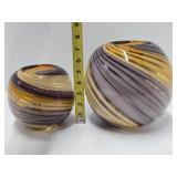 Beautiful Purple / Gold Swirled Art Glass Ball Vases