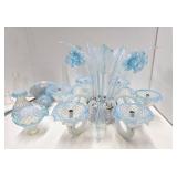 Impressive Blue Art Glass Ornate Chandelier