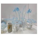 Impressive Blue Art Glass Ornate Chandelier
