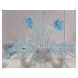 Impressive Blue Art Glass Ornate Chandelier