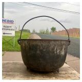HUGE Early Antique Signed Cast Iron 3-Legged Cauldron