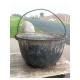 HUGE Early Antique Signed Cast Iron 3-Legged Cauldron