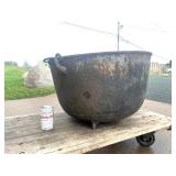 HUGE Early Antique Signed Cast Iron 3-Legged Cauldron