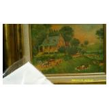 Currier & Ives - 4 Seasons Antique Painting Style Print on Board