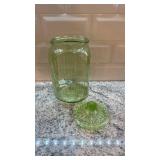 Vintage Green Depression Glass Ribbed Canister with Lid