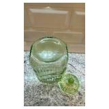 Vintage Green Depression Glass Ribbed Canister with Lid