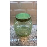 Vintage Ribbed Vaseline Uranium Glass Canister Jar