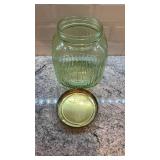 Vintage Ribbed Vaseline Uranium Glass Canister Jar
