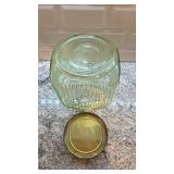 Vintage Ribbed Vaseline Uranium Glass Canister Jar