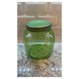 Vintage Ribbed Vaseline Uranium Glass Canister Jar