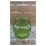 Vintage Ribbed Vaseline Uranium Glass Canister Jar