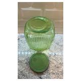 Vintage Ribbed Vaseline Uranium Glass Canister Jar