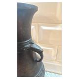 Pair of Ornate Bronze Asian Vases with Dual Handles, 10.75 Inch Tall