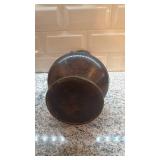Pair of Ornate Bronze Asian Vases with Dual Handles, 10.75 Inch Tall