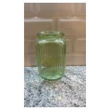 Green Ribbed Vaseline Uranium Glass Jar No Lid