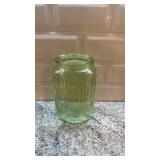 Green Ribbed Vaseline Uranium Glass Jar No Lid