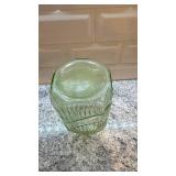 Green Ribbed Vaseline Uranium Glass Jar No Lid
