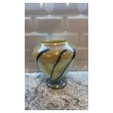 Signed Art Glass Vase with Swirled Design, 7.5 x 7.5 Inches