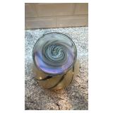Signed Art Glass Vase with Swirled Design, 7.5 x 7.5 Inches