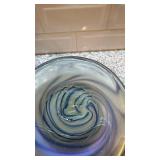 Signed Art Glass Vase with Swirled Design, 7.5 x 7.5 Inches